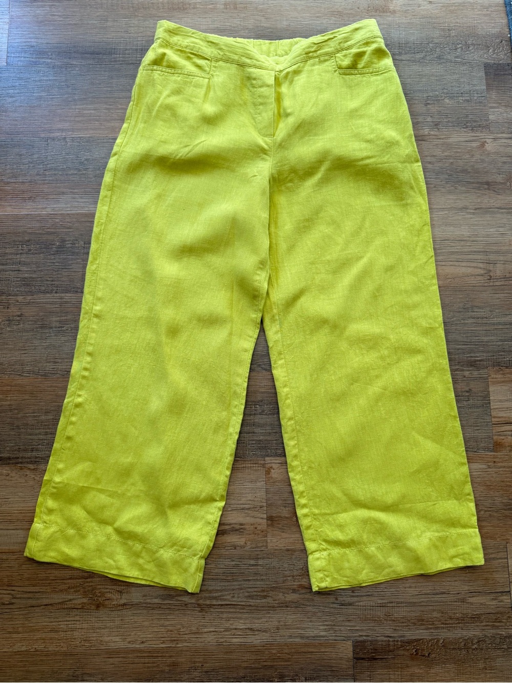 J. Jill Linen Pants in Chartreuse Yellow Size Medium Tall